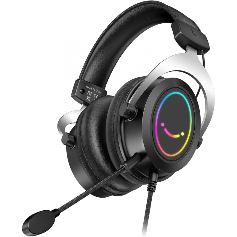 Casques de jeu FIFINE RGB, casque supra-auriculaire confortable avec microphone, connexion jack audio filaire, écouteurs antibru