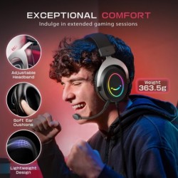 Casques de jeu FIFINE RGB, casque supra-auriculaire confortable avec microphone, connexion jack audio filaire, écouteurs antibru