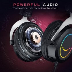 Casques de jeu FIFINE RGB, casque supra-auriculaire confortable avec microphone, connexion jack audio filaire, écouteurs antibru