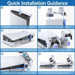 Support horizontal PS5 avec ventilateurs de refroidissement à 3 niveaux pour console PlayStation 5, station de charge pour contr