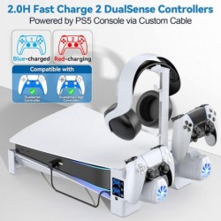 Support horizontal PS5 avec ventilateurs de refroidissement à 3 niveaux pour console PlayStation 5, station de charge pour contr