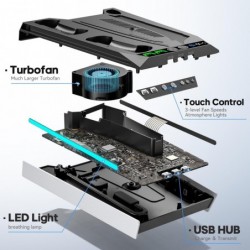 Support PS5/PS5 Slim pour disque et console numérique, station de refroidissement et de charge PS5 avec ventilateur à 3 niveaux,