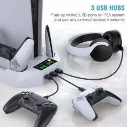 Support et station de refroidissement PS5 / PS5 Slim avec station de charge à double contrôleur pour console PlayStation 5, acce