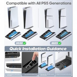 Support PS5/PS5 Slim pour disque et console numérique, station de refroidissement et de charge PS5 avec ventilateur à 3 niveaux,