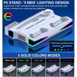 Support PS5, station de refroidissement PS5/PS5 Slim avec ventilateur de refroidissement à 3 niveaux, support RGB PS5 Slim avec 