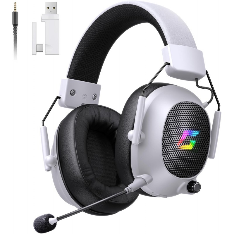 Casque de jeu sans fil 2,4 GHz pour PS5/PS4/PC/Mac, casque de jeu Bluetooth 5.3 Tac Master avec microphone antibruit, pilotes 50