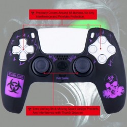 YoRHa Silicone Rubber Back Dots Carving Customization Skin Cover pour manette PS5 x 1 (BH Purple) avec poignées Pro Thumb x 10