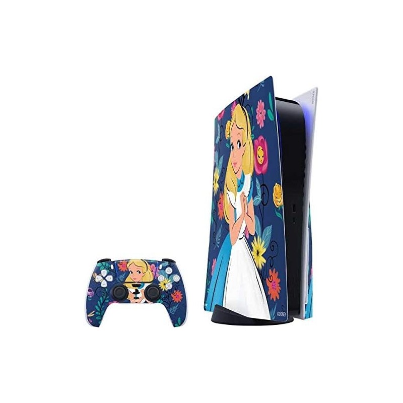 Skinit Decal Gaming Skin Compatible avec PS5 Bundle - Motif imprimé floral Disney Alice au pays des merveilles (animé) sous lice