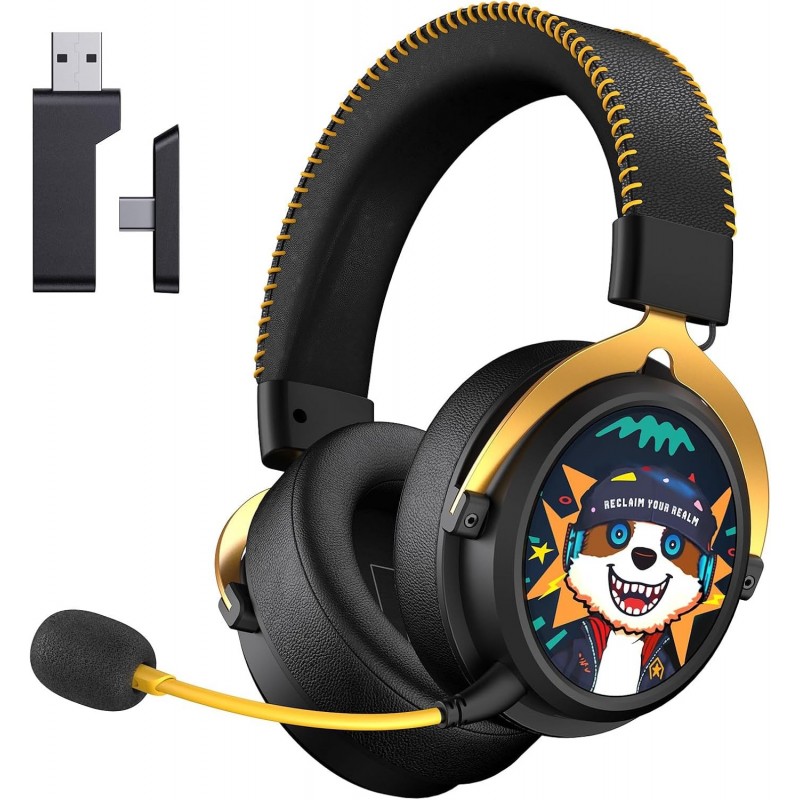 Casque de jeu sans fil, son surround 7.1, casque de jeu USB 2,4 GHz avec Bluetooth 5.4, micro antibruit 6 mm, filaire 3,5 mm, ca