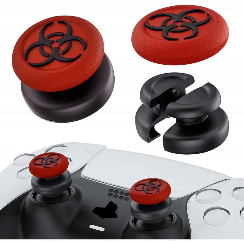 Lot de 2 rallonges de joystick anti-chute et housse de protection en silicone pour manette PS5 et PS4 (BH Red)