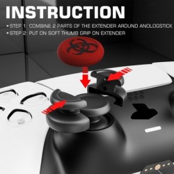 Lot de 2 rallonges de joystick anti-chute et housse de protection en silicone pour manette PS5 et PS4 (BH Red)