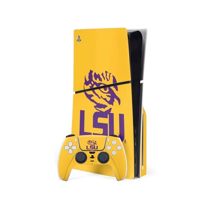 Skinit Decal Gaming Skin Compatible avec PS5 Slim Disk Bundle - Logo LSU Tiger Eye sous licence officielle Design jaune