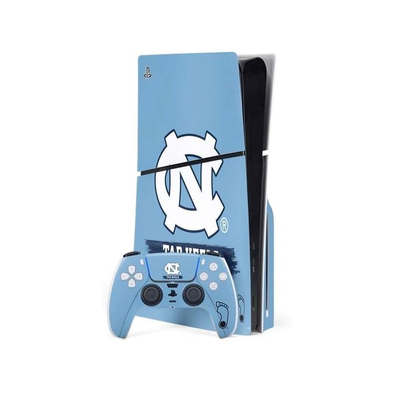 Skinit Decal Gaming Skin Compatible avec PS5 Slim Disk Bundle - Design Tar Heels de l'Université de Caroline du Nord sous licenc