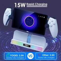 Station de charge YOGES pour PlayStation Portal, support de charge 3 en 1 pour PS5 Portal avec 14 lumières RVB et câble de charg