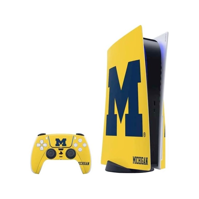 Skinit Decal Gaming Skin Compatible avec la console et le contrôleur PS5 - Logo Michigan M sous licence officielle Design jaune