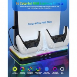 Support PS5, support PS5 Slim, station de refroidissement PS5 Slim/PS5 avec contrôleur LED à changement de couleur RVB, chargeur