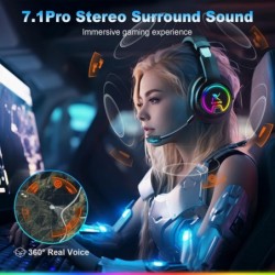 Casque de jeu sans fil PG3 RGB pour PS4, PS5, PC - Son surround 7.1 2,4 GHz, casque de jeu Bluetooth avec micro antibruit amovib