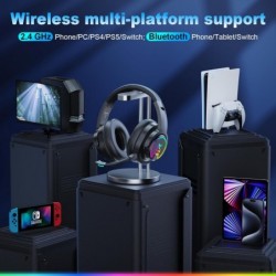 Casque de jeu sans fil PG3 RGB pour PS4, PS5, PC - Son surround 7.1 2,4 GHz, casque de jeu Bluetooth avec micro antibruit amovib