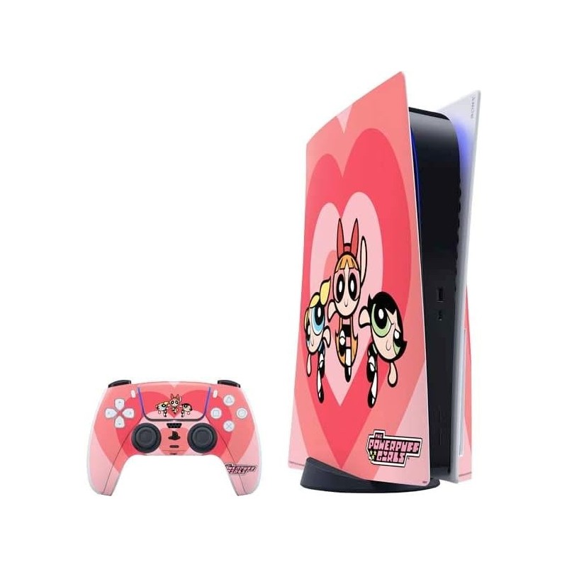 Skinit Decal Gaming Skin compatible avec la console et le contrôleur PS5 - Design de cœurs Powerpuff Girls sous licence officiel