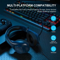 Casque filaire YOTMS, bleu marine, supra-auriculaire, casque avec isolation phonique, pilote audio 40 mm, compatible avec PS4/PS