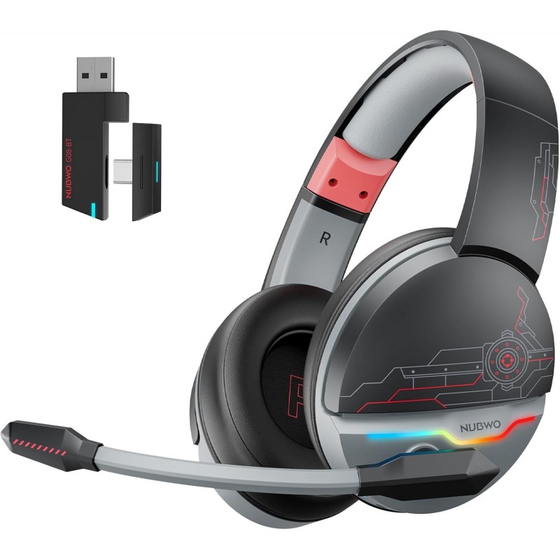 Casque de jeu sans fil double NUBWO G08 avec micro pour PS5, PS4, PC, mobile et tablette | Sans fil 2,4 GHz et Bluetooth 5.3 | B