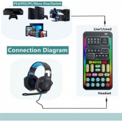 Casque de jeu avec changeur de voix Sktome avec micro, casque supra-auriculaire à lumière LED cool avec contrôle du volume, casq