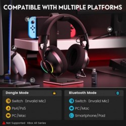 Casque de jeu sans fil pour PC PS4 PS5 Switch, casque supra-auriculaire antibruit avec micro, 50 heures de lecture, oreillettes 