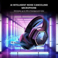 Casque de jeu sans fil EKSA pour PS4 PS5 PC, casque avec son surround 7.1 avec micro ENC et lumière RVB, batterie 36 heures, cas