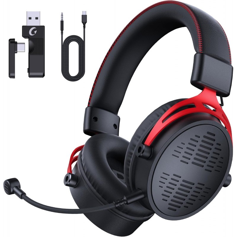 Casque de jeu sans fil 2,4 GHz, casque de jeu pour PC, PS5, PS4, Switch, batterie longue durée 60H, microphone antibruit amovibl