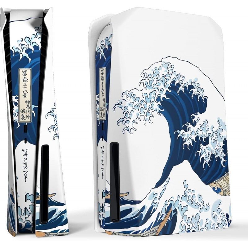 eXtremeRate eXcover The Great Wave Top Bottom Cover Compatible avec la console PS5 Disc Edition, coque de remplacement pour plaq