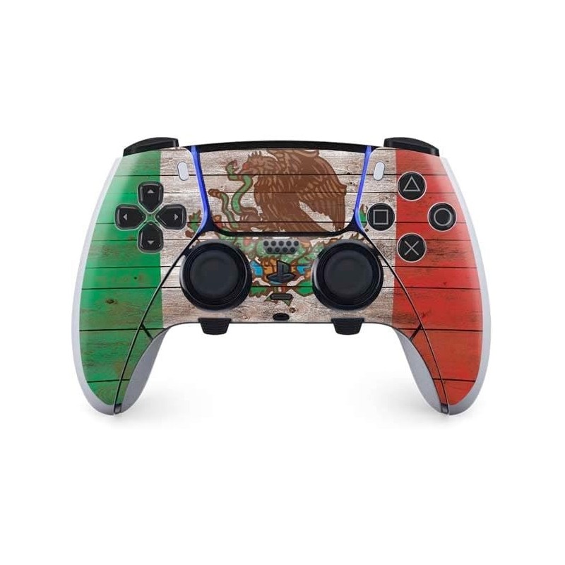 Skinit Decal Gaming Skin Compatible avec la manette PS5 DualSense Edge Pro - Motif bois foncé drapeau mexicain