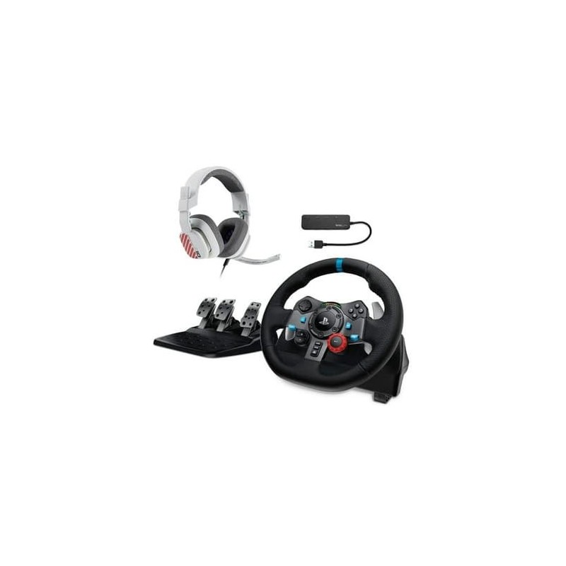 Volant de course de jeu Logitech G à double moteur avec pédales réactives pour PS5, PS4, PC et Mac, pack avec casque de jeu (bla